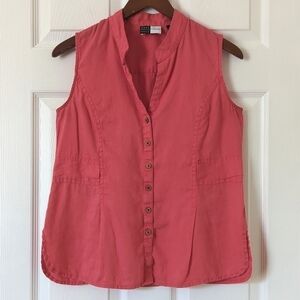 Saks Fifth Avenue 100% Linen Lightweight Button Down V-neck Tank Top Pink 4